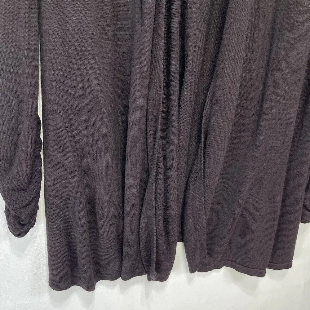 Premise Studio Women Cardigan L Brown Open Ruched Sleeve Cardigan Sweater